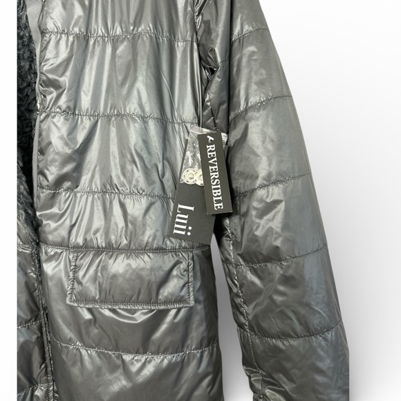 Luii Reversible Faux Fur Coat Women's Gray Textured Coat. Size M. NWT - Picture 10 of 12